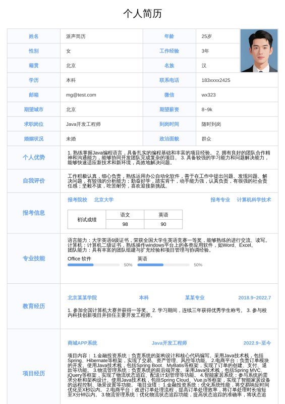 表格简历模板