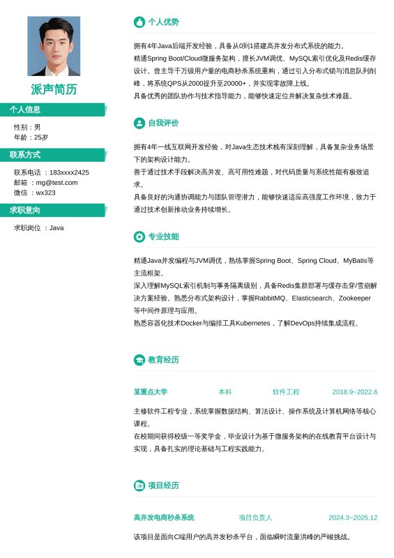 Java开放工程师3~5年工作经验求职简历