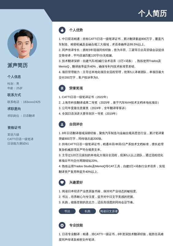 日语翻译-5~10年求职简历模板